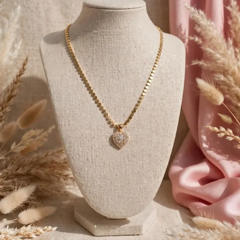 Collar Corazón Brillante - Heart Necklace Dorado con Zirconias
