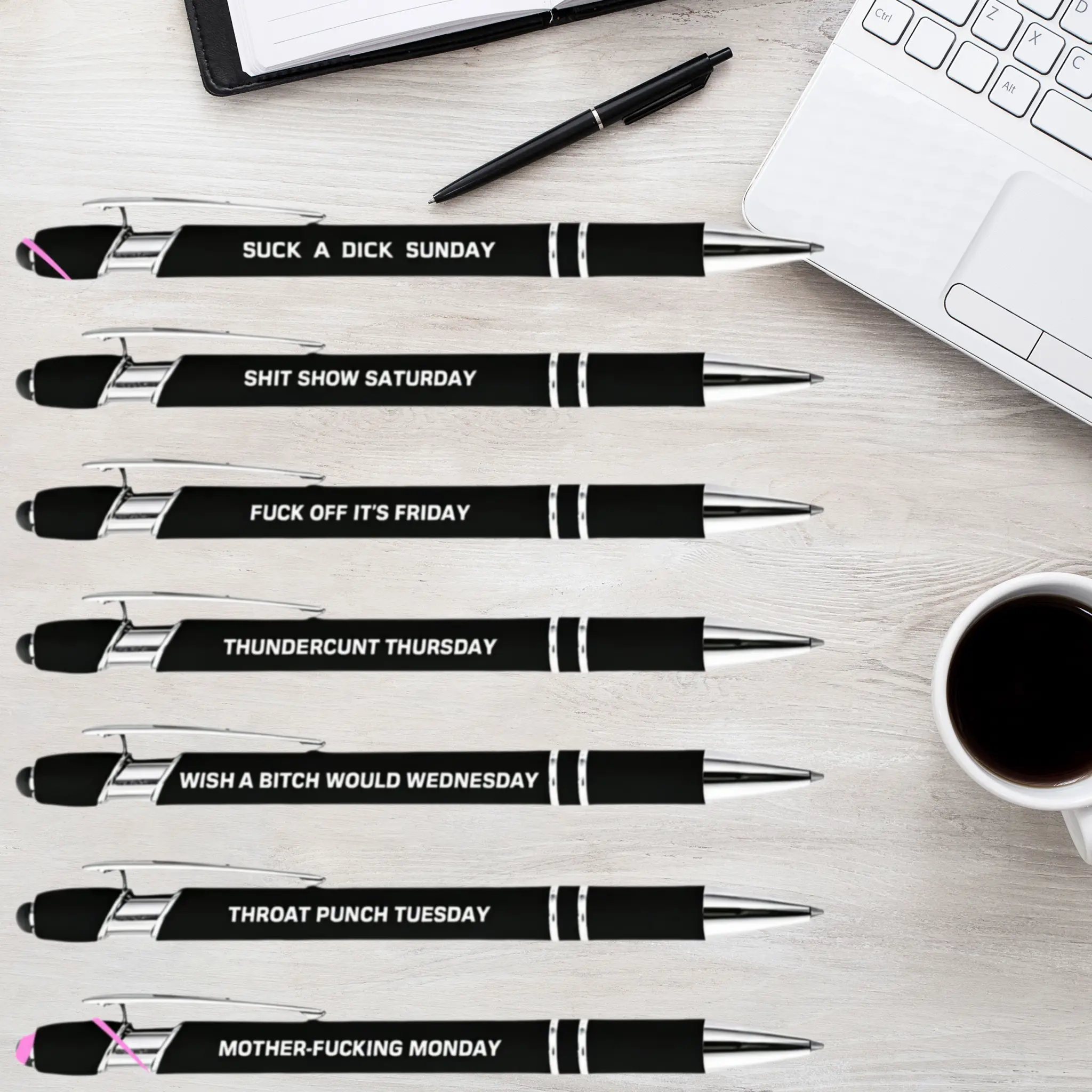 7Pcs Funny Weekdays Quote Ballpoint Pens, Humorous Saying Novelty Pen, Black Ink Office Writing Pen Set, Funny Gag Gift for Colleagues Friends