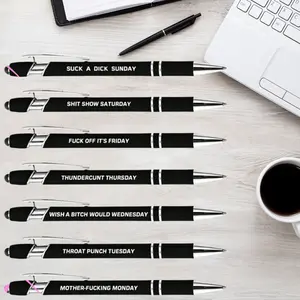 7Pcs Funny Weekdays Quote Ballpoint Pens, Humorous Saying Novelty Pen, Black Ink Office Writing Pen Set, Funny Gag Gift for Colleagues Friends