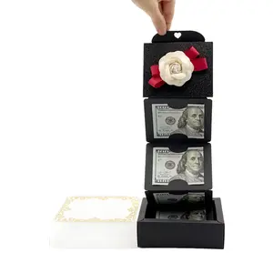 Accordion DIY Gift Box Case, Luxury Black & Gold Pull-out Card Holder for Birthday