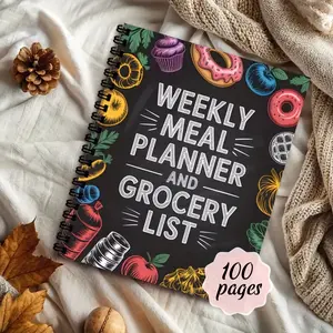 A5 Weekly Meal Planner & Grocery Organizer with Color-Coded Tracking Pages, Recipe Book & Shopping List - Undated Kitchen Journal Suitable