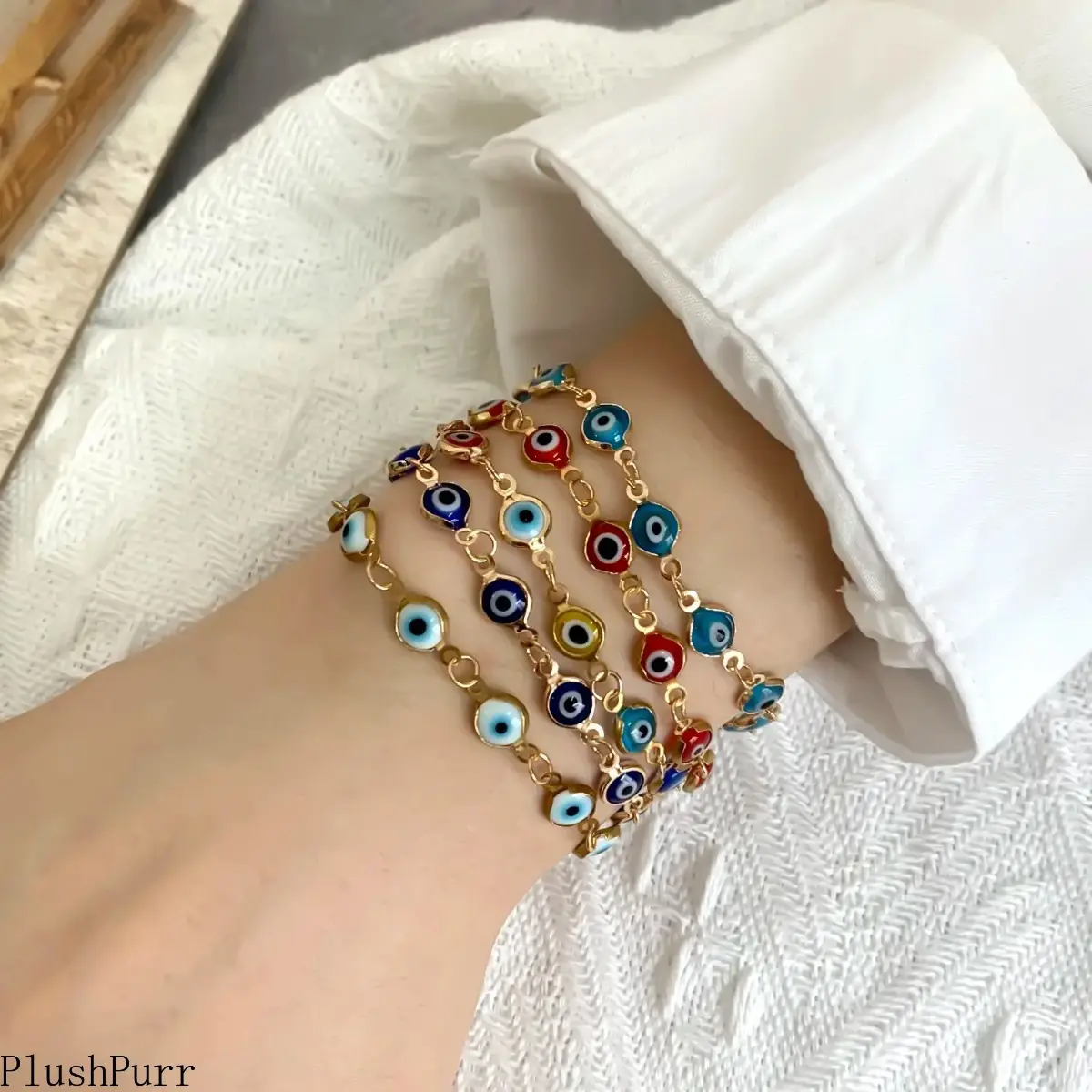 5pcs Evil Eye Bag Charm & Charm Bracelet Set, Unisex Adjustable Metal Chain DIY Bag Accessories, Trendy Jewellery Accessories for Good Luck, Charm Bracelets tiktokshopbacktoschool