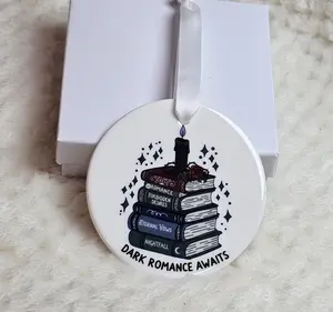 Dark Romance Awaits Ceramic Book Ornament with Stack of Books & Diamond Design for Book Lovers 2.75x2.9x.125 inches Gift Hand Decor Decoration Print christmas shopping
