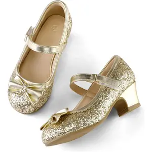 Girl's Mary Jane Glitter Dress Shoes – 1.5 in Low Heel, Wedding Party Princess Shoes for Toddler & Big Kids