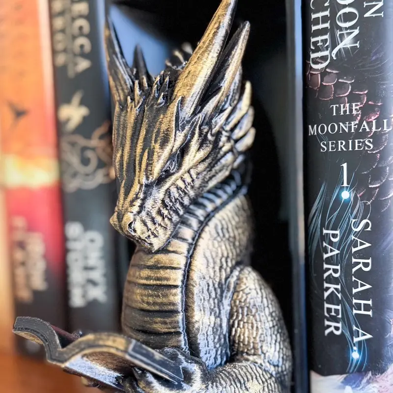 Reading dragon bookend, dragon book book, dragon bookshelf decor, 3d printed dragon bookend