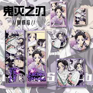 Set 6pc Demon Slayer Anime Kochou Shinobu Acrylic Keychain Pendant Metal Badge Laser ticket Postcard Card Decor Cosplay Gift