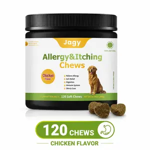 Jagy Dog Allergy Relief Chews – Omega-3 Skin & Coat Supplement for Dogs with Itchy Skin, Seasonal Allergies & Shedding – Quercetin, Turmeric & Grape Seed Extract – 120 Soft Chews
