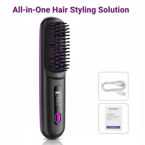 2026 New Brush Pro Cordless Hair Straightener Brush Portable Fast Heating 20s Styling with LCD Display USB Rechargeable for Travel Salon-Grade Smooth Hair