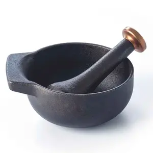 Alva Nori Smooth Cast Iron Mortar and Pestle Set, 4.3in Metal Kitchen Utensil for Matcha, Oil