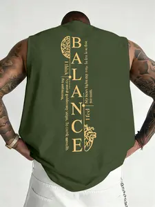 Men's "BALANCE" Graphic Double-Sided Print Sleeveless Tank Top, Casual Streetwear Workout Vest, Minimalist Fitness Athletic Top #StreetwearTank #BalanceTee #MensGymWear #MinimalistFashion #TikTokMadeMeBuyIt