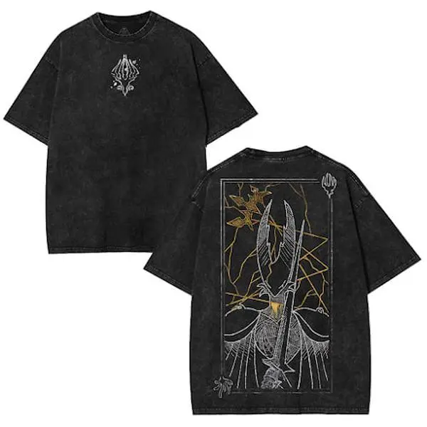 Men's Hollow Knight Graphic T-Shirt - Vintage Distressed Heavyweight Cotton, Round Neck Shortsleeve, Casual Streetwear, Fitted Cut, Distressed Look, Graphic Print Stands Out, for Sport & Festive Occasions, All-Season Menswear Tops