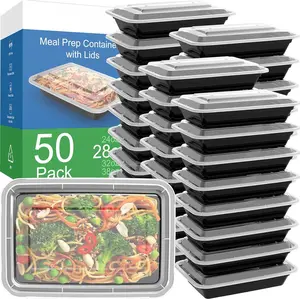 50 Pack (100-) 28 oz Meal Prep Containers  with Lids, Sturdy Leakproof &  Safe, Microwave, Freezer, Dishwasher Safe Prep Containers, To Go Take Out Plastic  Storage