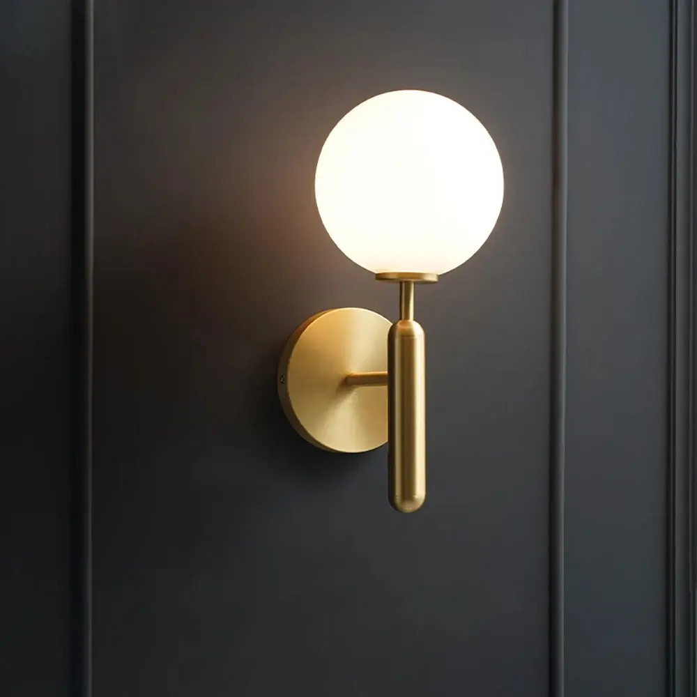 Homary Decorica Contemporary White and Gold LED Globe Shape Glass Indoor Wall Sconce - Decorative Atmosphere Lamp for Home Decor Lighting, Powder Room