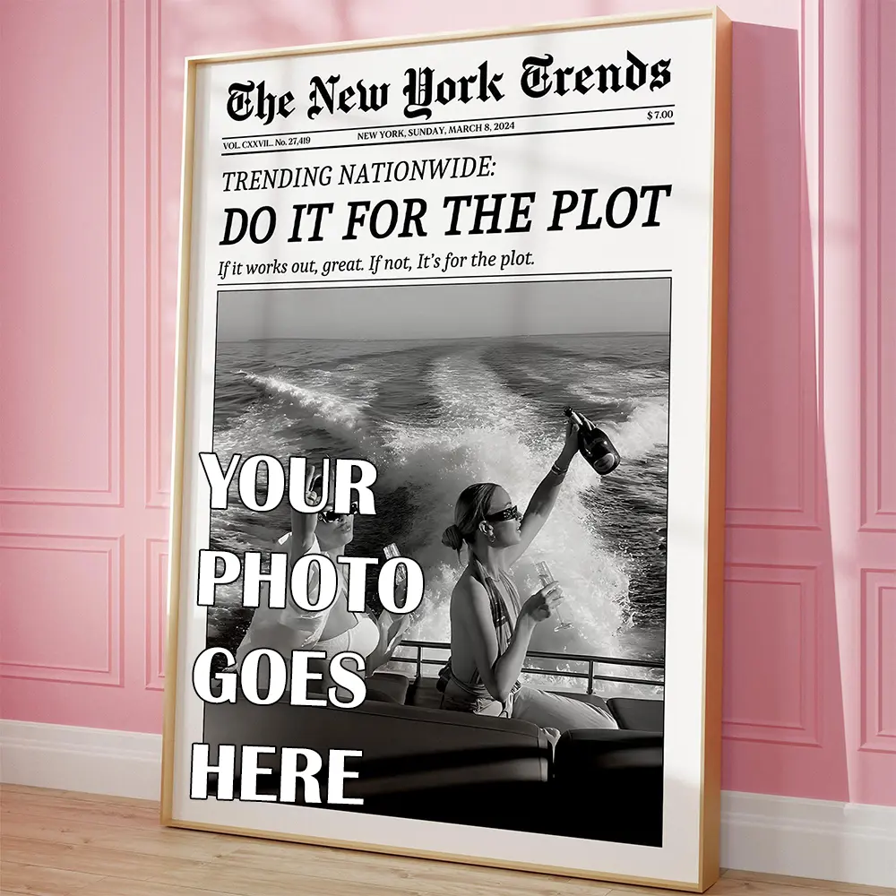 Custom Photo Newspaper Print, The New York News Poster, Personalized Do It For The Plot Wall Art Decor College Dorm Room, Preppy Girly Art