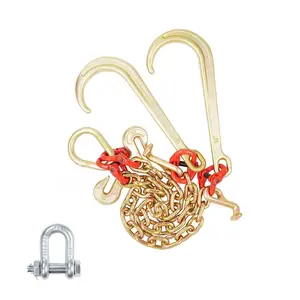 3/8"x2' G80 Tow Chain J Hook V-Chain Bridle Grab & T Hook Wrecker 15600lbs