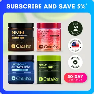 CEO's Bundle - Cata-Kor Liposomal Glutathione 500 mg, NMN 1000 mg, NAD+ Advanced 500 mg, CA AKG 1000 mg, Biotin, MSM, TMG, Hyaluronic Acid