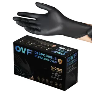 OVF 5mil Black Nitrile Gloves 100Pcs Heavy Duty Latex-Free Powder-Free Cleaning Food Gloves Hand Household Kitchen Disposable
