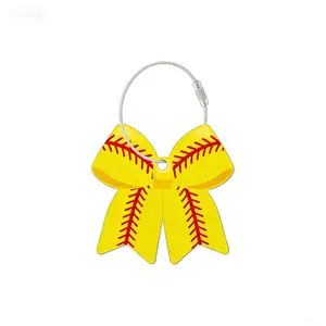 Baseball Bow Keychain, DIY Engraved Acrylic Sporty Charm, Team Memorial Gift, Girl Heart Backpack Decoration, Best Friend Handbag Accessory