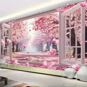 1pc Sakura Backdrop Spring Cherry Blossom Tree Window Design Pink Theme for Home Wedding Birthday Anniversary Valentine Christmas