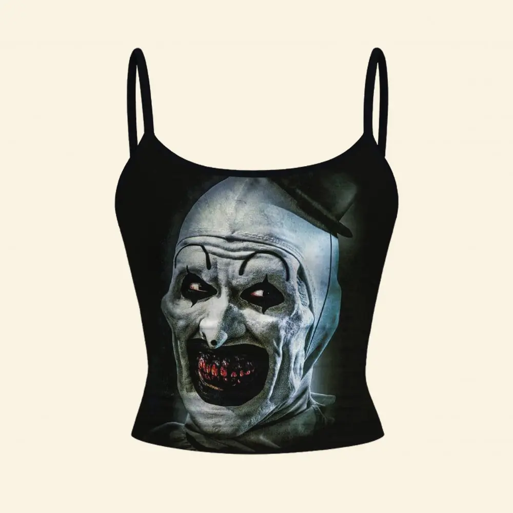 Terrifier Horror Movie Spaghetti String Tank Top, Women Slim Fit Contrasting Colors Tank Top Halloween Scary Costume