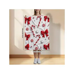 1pc Cozy Red Candy Cane & Bow Print Flannel Throw Blanket - Soft, Washable, Holiday Decor Winter Nights & Fireplace Lounging,, Winter, Or New Year, Decor, Birthday Mother's Day Size 70x140cm/27. 56x55. 12 In