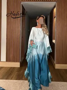 Hafizah Gradient Fringe Loose Abaya Long Dress, Satin Batwing Sleeve Elegant Dress, Middle Eastern Luxury Women's Clothing