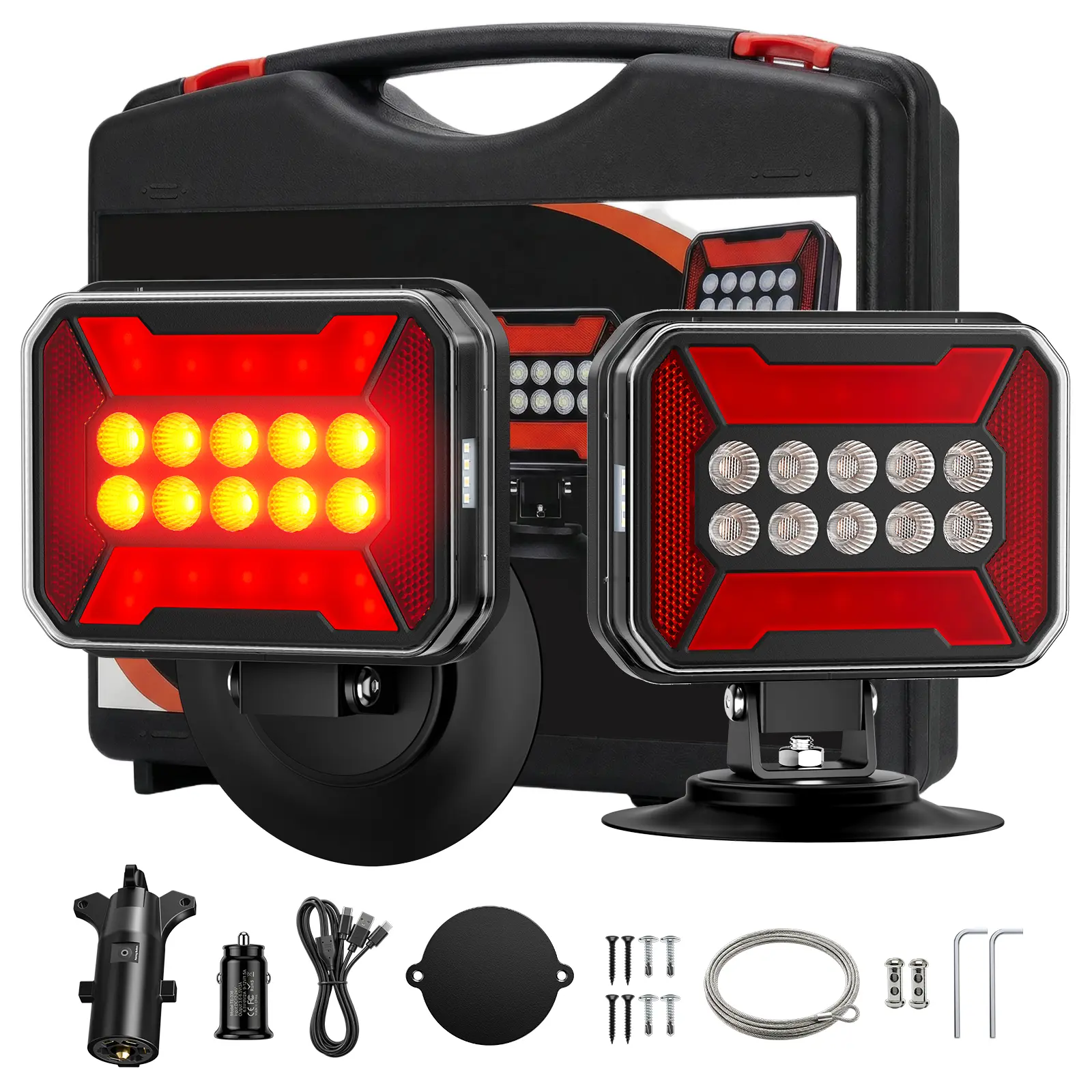 Ehaho Wireless Trailer Lights, Magnetic Bluetooth LED Tow Lights, IP67 Waterproof, Fast Charging, 12-Hour Runtime, Brake, Turn & Reverse Lights for RV, Truck, Car & Boat