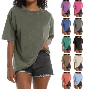 [NEW COLOR]Holafish Women's Truesize Acid Washed Heavy Cotton Vintage Unisex Short Sleeve Loose Fit Casual Streetwear Crewneck T Shirt Soft Fabric for Everyday Wear Round Neck Long Sleeve Top Crop Ruched Solid Short Sleeve Summer Breathable
