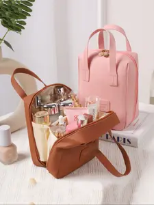 Waterproof Shell Makeup Storage Bag Travel Portable Large Capacity Cosmetic Organizer, Handbag Style Toiletry Pouch for Women & Girls, Travel Cosmetic Bags, Cosmetics Organizer