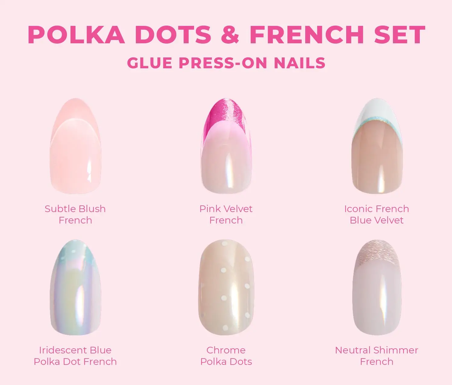 Press-On Nails Set with Polka Dot and French Art Designs for DIY Use