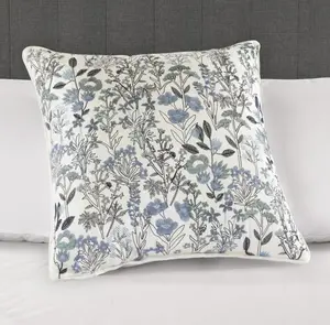 Blue Embroidered Floral Decorative Throw Pillow 18"x18" (1 Count)