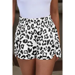 High-Waisted White Leopard Print Athletic Shorts