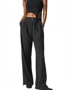 Ladies Casual Wide Leg Straight Pants, Soft Stretchy Yoga Trousers for Fitness Workout & Everyday Style