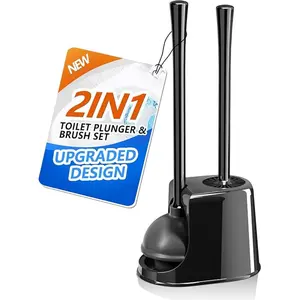 Toilet Plunger and Brush Set, Toilet Brush and Plunger with Ventilated Holder, 2-in-1 Bathroom Cleaning Combo with Caddy Stand