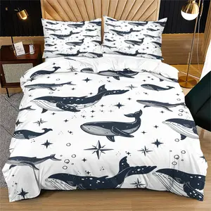Whale print pattern soft and durable bedding duvet cover set, including 1 duvet cover and 1 or 2 pillowcases, without a core or pillow, suitable for children or adults as gifts, modern style fashionable bedroom bed decoration