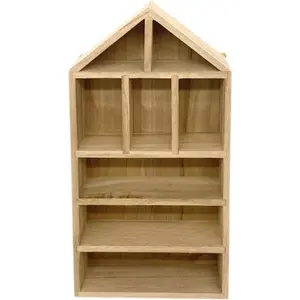 8-Slot Wooden House-Shaped Mini Figures Cubby Box Display Shelf Organizer Storage Box (Light Brown)