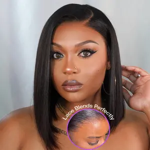Megalook Bob Wig Natural Black 13x6 Gluleless Wig HD Lace Frontal Short Straight Bob Wigs for Black Women 180% 220% Density