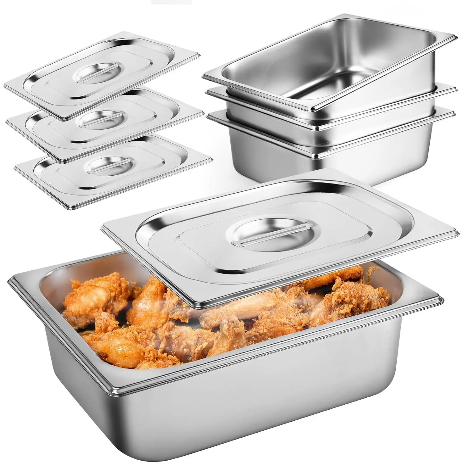 4 Pack 1/2 Half Size Hotel Pan with Lids, 4'' Deep Steam Table Pan with ...