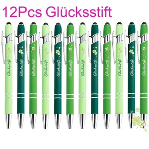 12/24/36 Pcs Four-Leaf Clover Element Pens - Black Ink, Writing Pens, Ballpen Set, FLC Metal Ballpoint Pens with Inspirational Sayings, Ideal for Employee Recognition - a Great Gift for Good Luck, Suitable for employee, School, Office Stationery Supplies