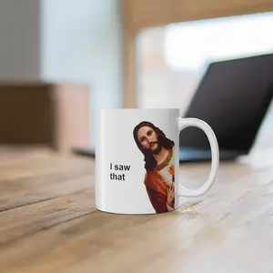 Jesus Meme Coffee Mug - Funny Jesus I saw That 11oz Mug, Jesus Peeking Coffee Cup, Funny Gift for Christian, Funny Jesus Mug