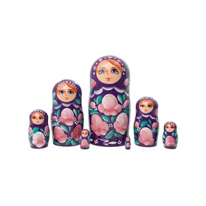 7-piece Purple Plum Floral Matryoshka Nesting Doll, 6"