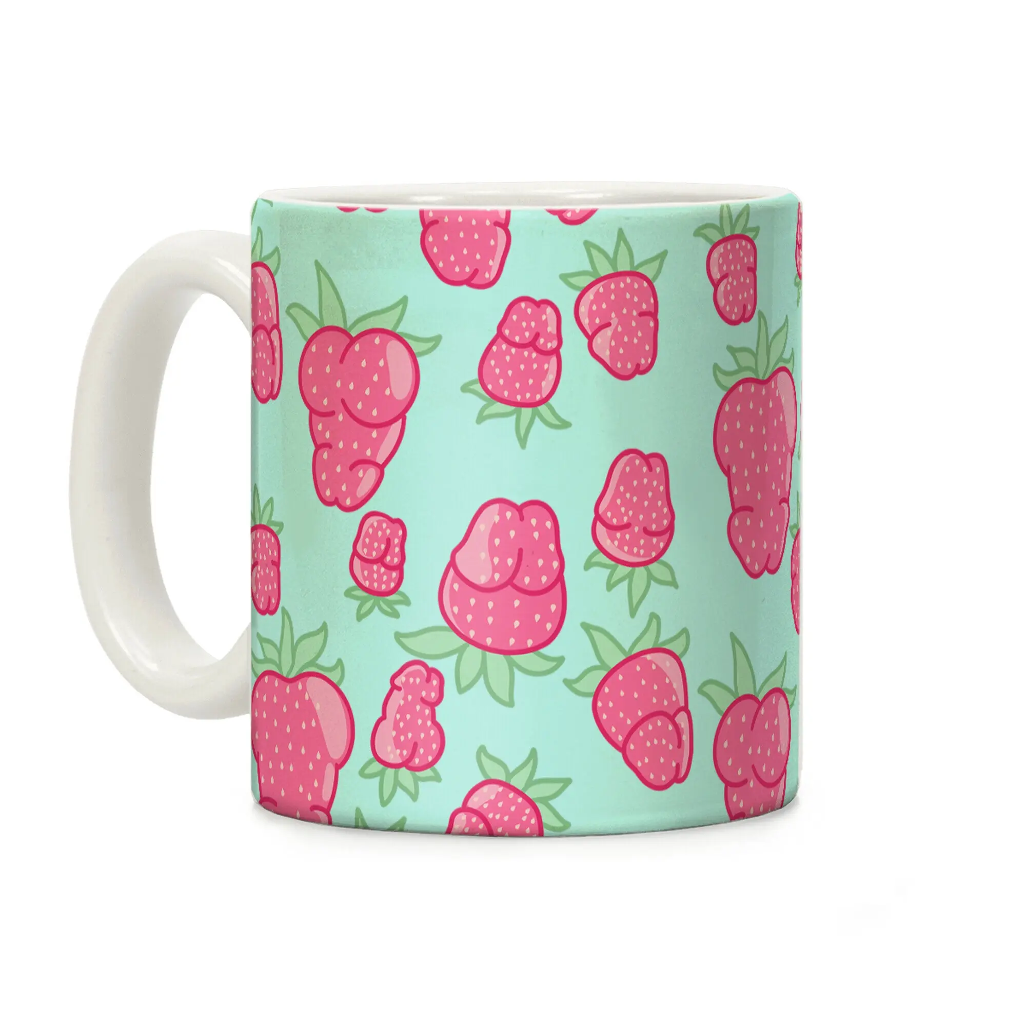 [Sale Up to 50% ] Strawberry Peens Pattern Coffee Mug,  11 oz or 15 oz Ceramic Drinkware with Large Handles, Printed in the USA