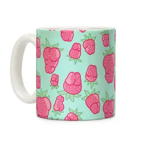 [Sale Up to 50% ] Strawberry Peens Pattern Coffee Mug,  11 oz or 15 oz Ceramic Drinkware with Large Handles, Printed in the USA