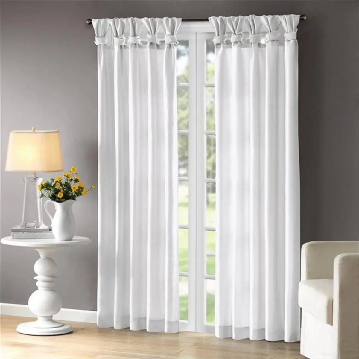 Madison Park Emilia Baby Nursery Decorative Curtain - Solid Faux Silk Cotton Fabric Single Panel, Twist Tabs, Lined Privacy for Better Drapability, Wide Width 50x84 in White, Curtains And Nettings, Home Decorative Curtain