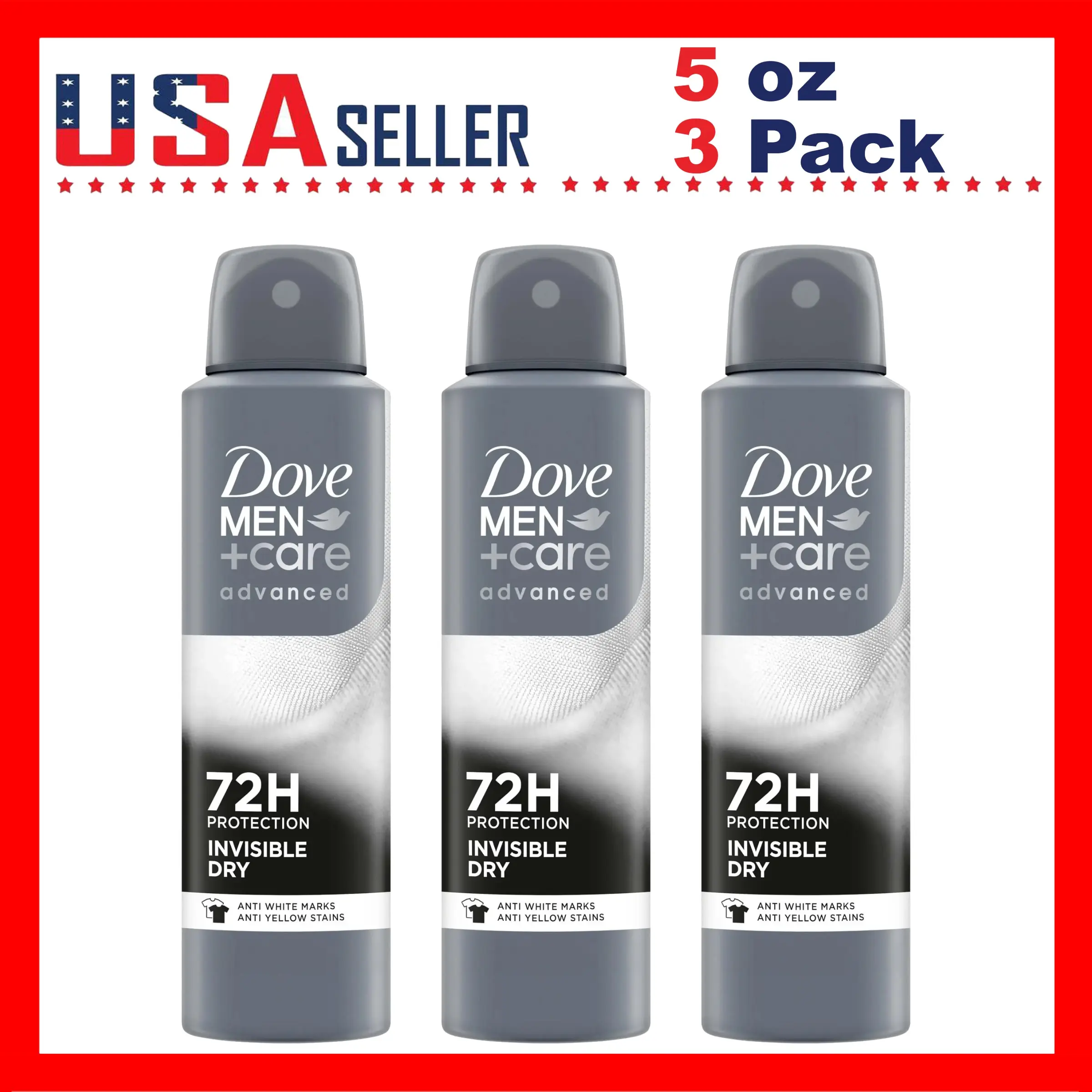 Dove Men+Care Invisible Dry Spray Deodorant for Men 150ml (5 oz) x [3 Pack] – Clean Fresh Scent, Quick-Dry Invisible Formula, No White Marks or Yellow Stains, Long-Lasting Freshness for Gym, Office & Travel