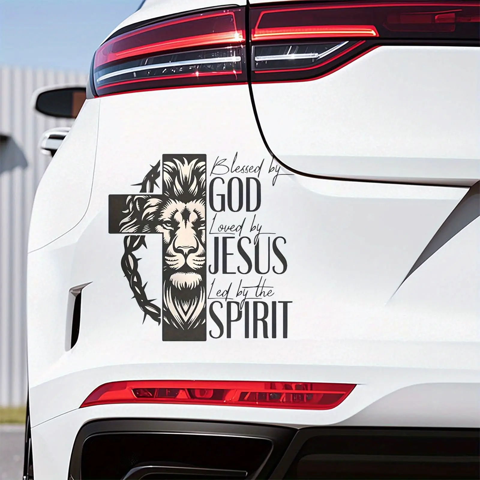 1PC Cute Contrast Faith Car Stickers, Car Decorative Sticker, Car Window Stickers, Lion & Cross Graphic Motorcycle Windshield Decals, Waterproof & Sunproof, Suitable for Cars and More, Create Unique Style, Decals, Car Vehicle Decoration, Rear Side Decal