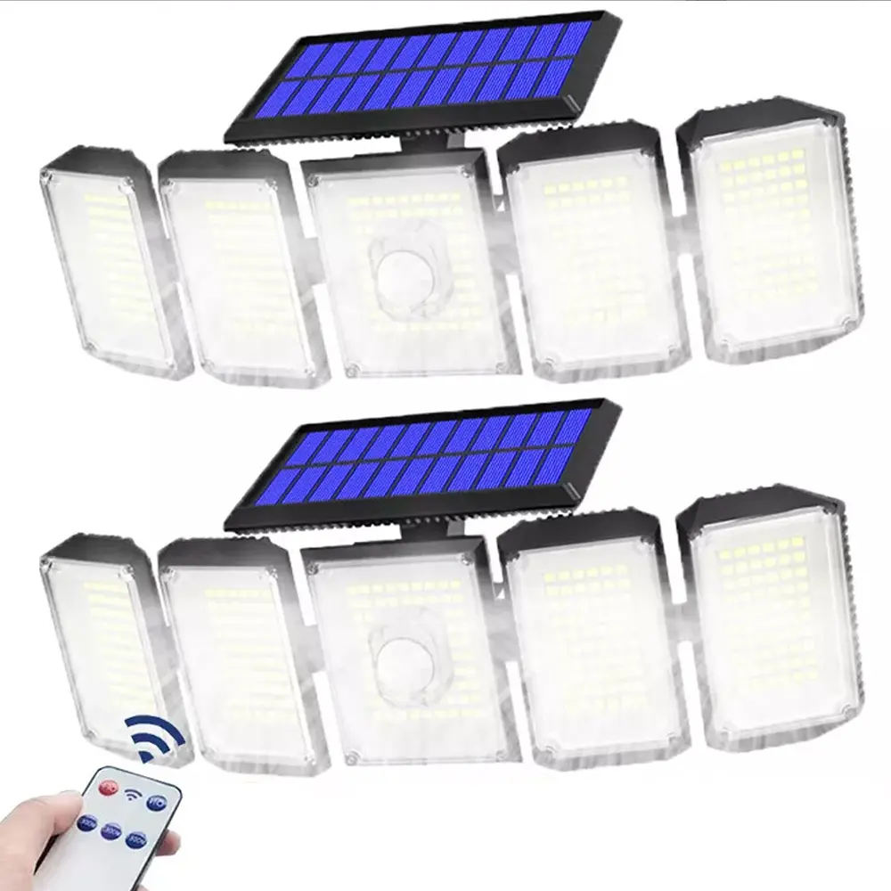 2 PACK Outdoor Motion Sensor Light, 5 Head Solar Light, 300 LED Solar Light, Outdoor Wireless Floodlight, Motion Sensor, 270° Street Lighting Range