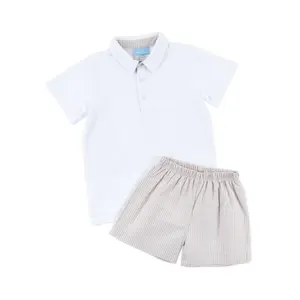 Khaki Gingham Polo Short Set - Boys 2Pc Outfit