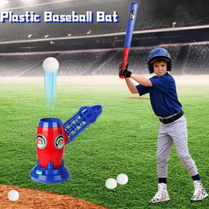 Kids Baseball pitching machine set with plastic bat and 10 balls - ideal for hand-eye coordination training, perfect for boys' birthdays or Christmas