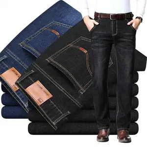 Stretch Men's  Jeans, Slim Straight Fit, Deep Blue, Gentleman Style, High-Quality Casual Pants, Stylish & Comfortable  for Daily Wear contemporary baggycarpenter rave new american style men wide leg pant baggy loose fr new men rock and roll denim short